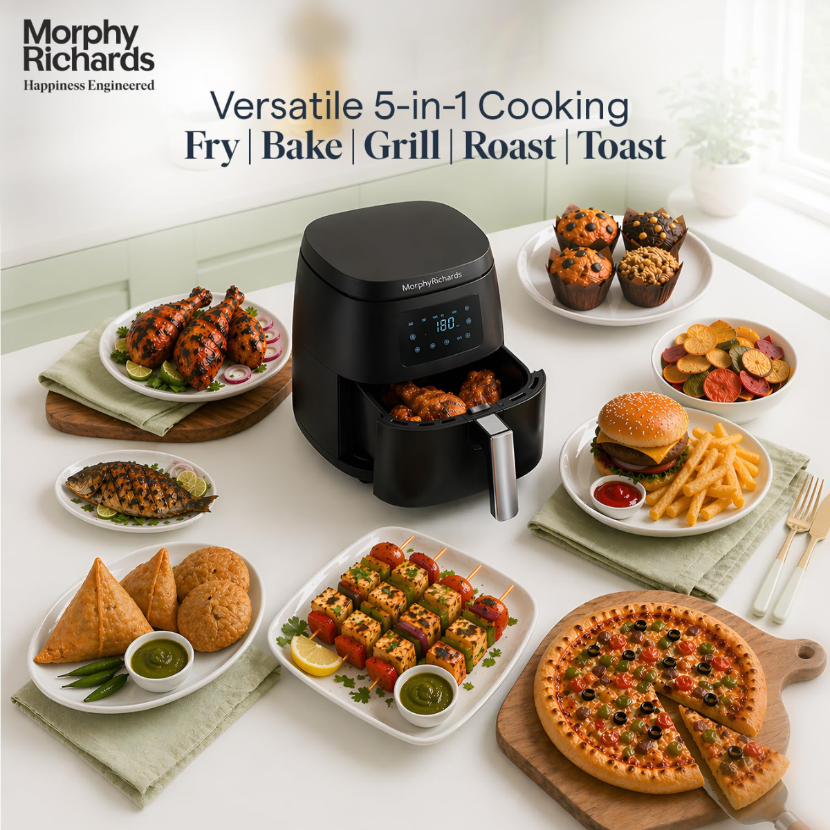 morphy richards 5L 1500 Watt Digital Air Fryer with 8 Preset Menus (Black)