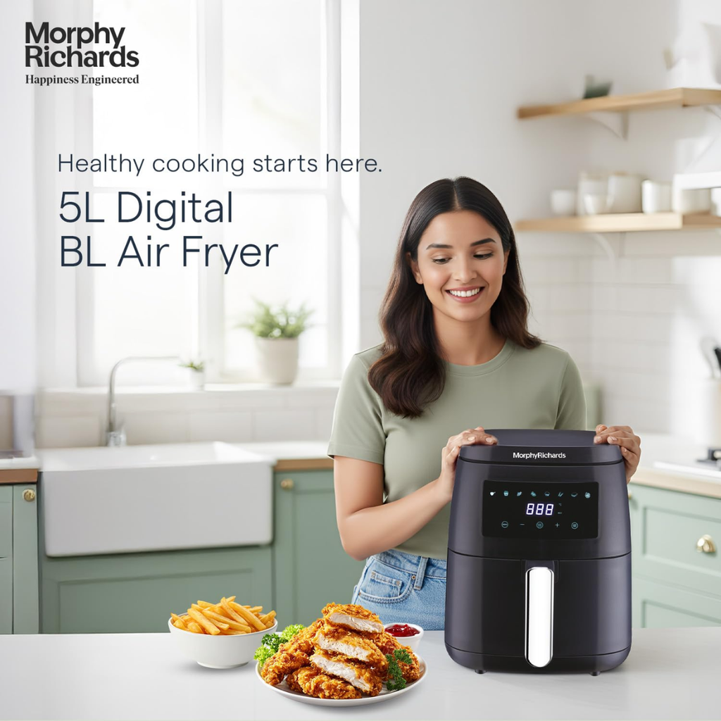 morphy richards 5L 1500 Watt Digital Air Fryer with 8 Preset Menus (Black)