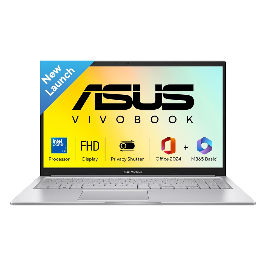 ASUS Vivobook 15 (2026),Intel Core 3 100U,(i3-14th Gen),Intel iGPU,8GB RAM,512GB SSD,FHD,15.6"(39.6 cm),Windows 11,M365 Basic(1Y),Office 2024,Cool Silver,1.7 Kg,X1504VAP-IN005WS,Thin & Light Laptop