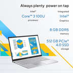 ASUS Vivobook 15 (2026),Intel Core 3 100U,(i3-14th Gen),Intel iGPU,8GB RAM,512GB SSD,FHD,15.6"(39.6 cm),Windows 11,M365 Basic(1Y),Office 2024,Cool Silver,1.7 Kg,X1504VAP-IN005WS,Thin & Light Laptop