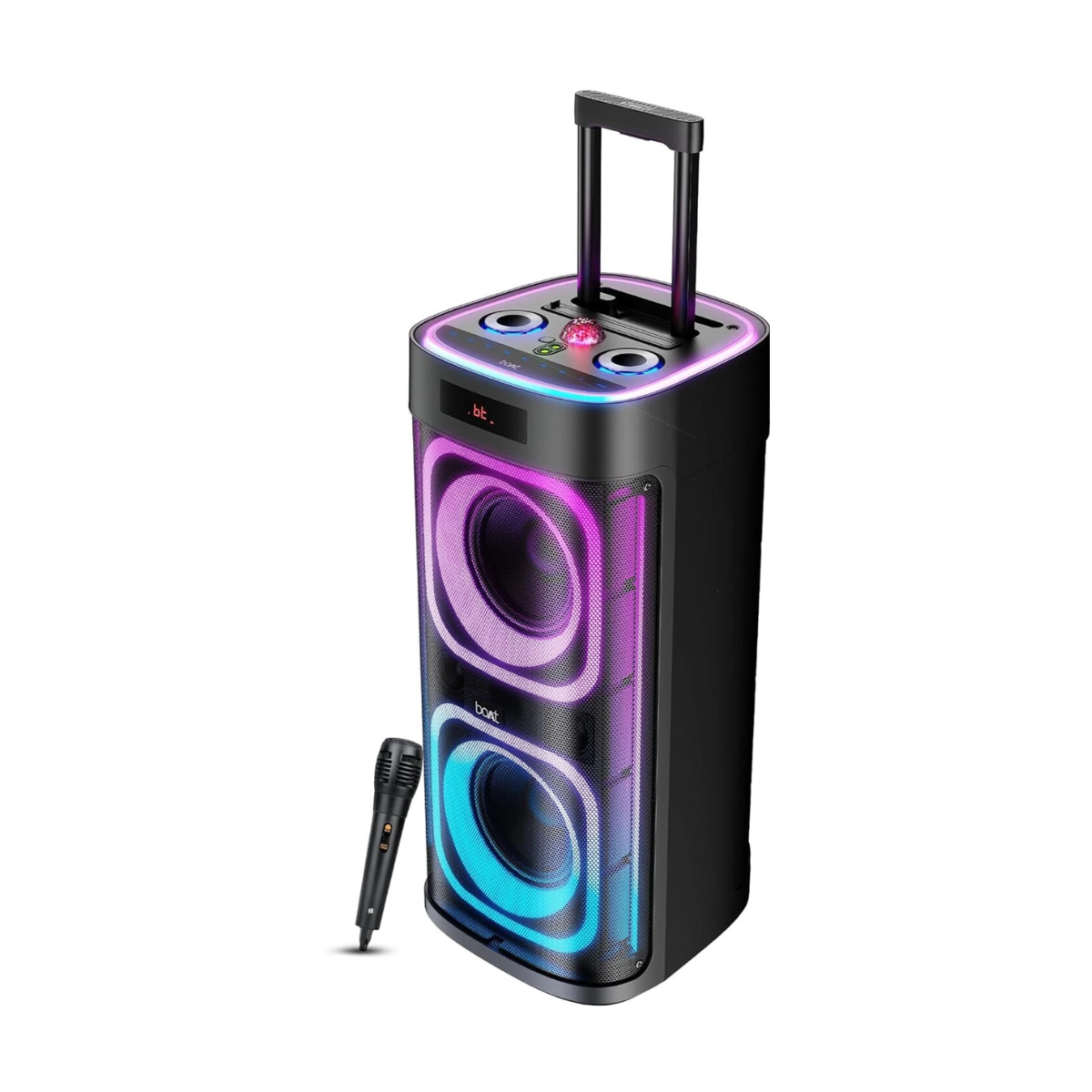 boAt PartyPal 700 300W RGB LEDs, 6H Battery Disco Ball, Trolley-Wheels 300 W Bluetooth Party Speaker (Space Black, Mono Channel)