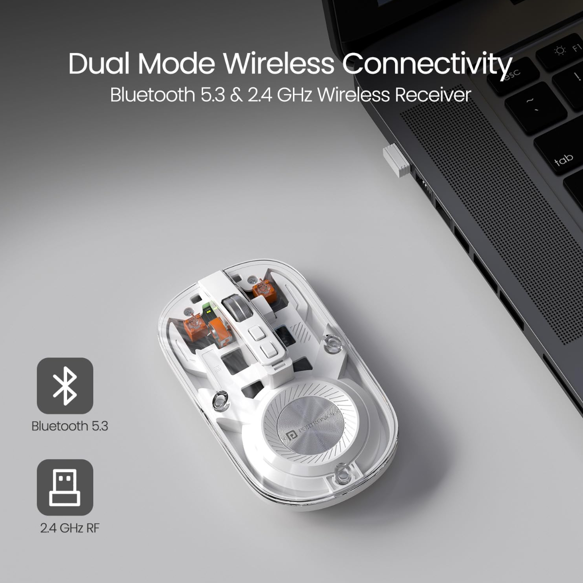 Portronics Toad 8 Transparent Wireless Bluetooth Mouse with Dual Wireless (BT + 2.4 GHz)