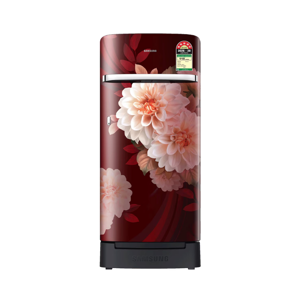 Samsung 189 L Direct Cool Single Door Refrigerator | Digital Inverter Compressor | 5 Star Energy Rating | Base Stand Drawer (RR21H2H25BR/HL, Begonia Red)